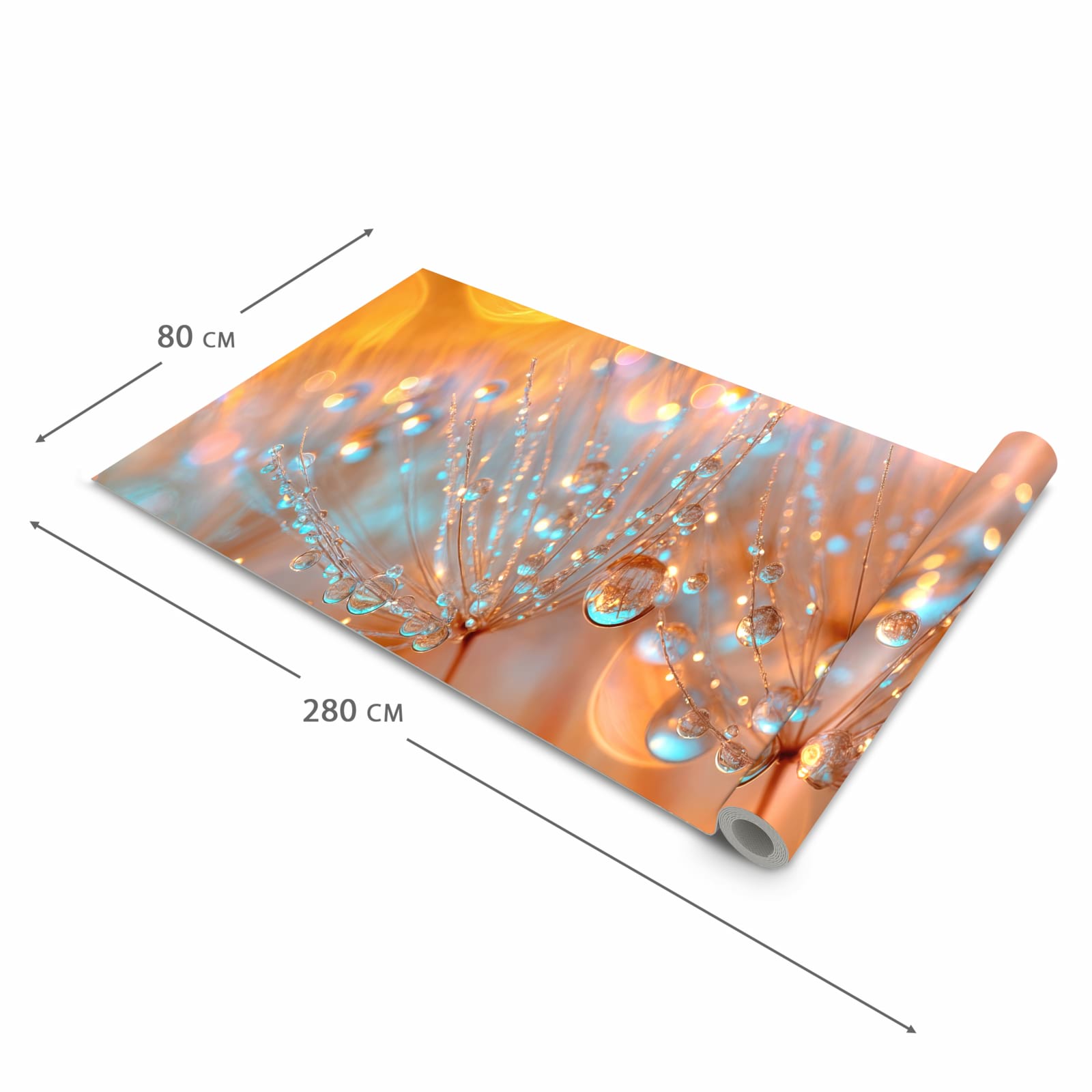 Langlebiger waschbarer Teppich mit Motiv Pusteblumen Tropfen in der Grösse 60x300 cm