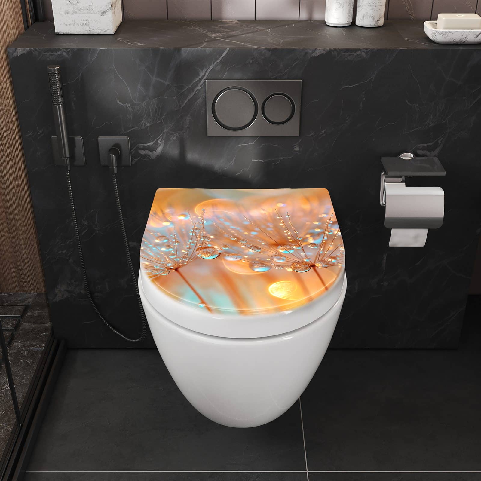 WC-Sitz mit Absenkautomatik Pusteblumen Tropfen