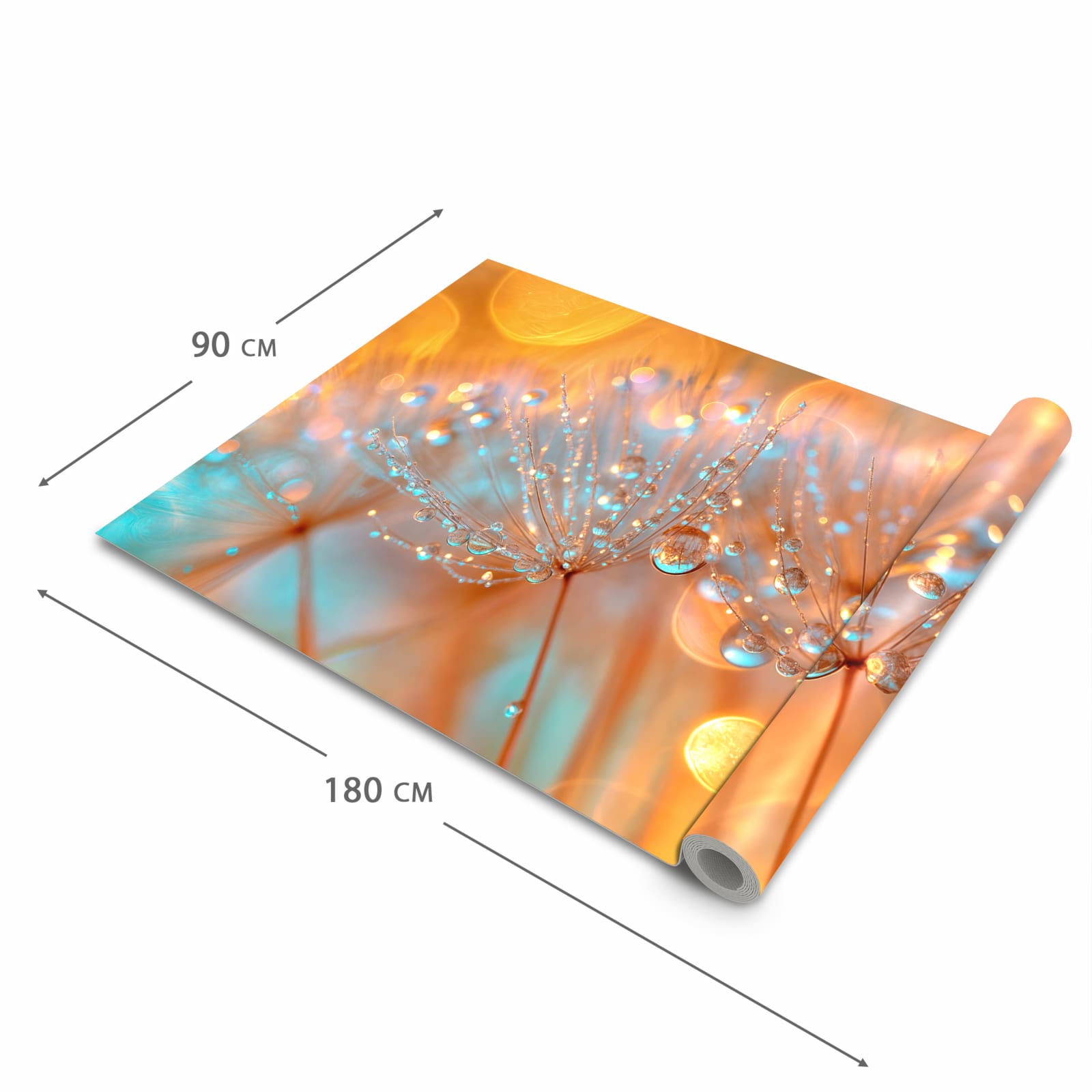 Feuchtigkeitsresistenter waschbarer Teppich Esstisch mit Motiv Pusteblumen Tropfen in der Grösse 60x300 cm