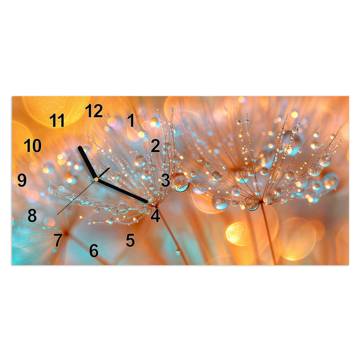 Wanduhr Pusteblumen Tropfen aus Glas – Querformat 60 × 30 cm mit Ziffernblatt Modern