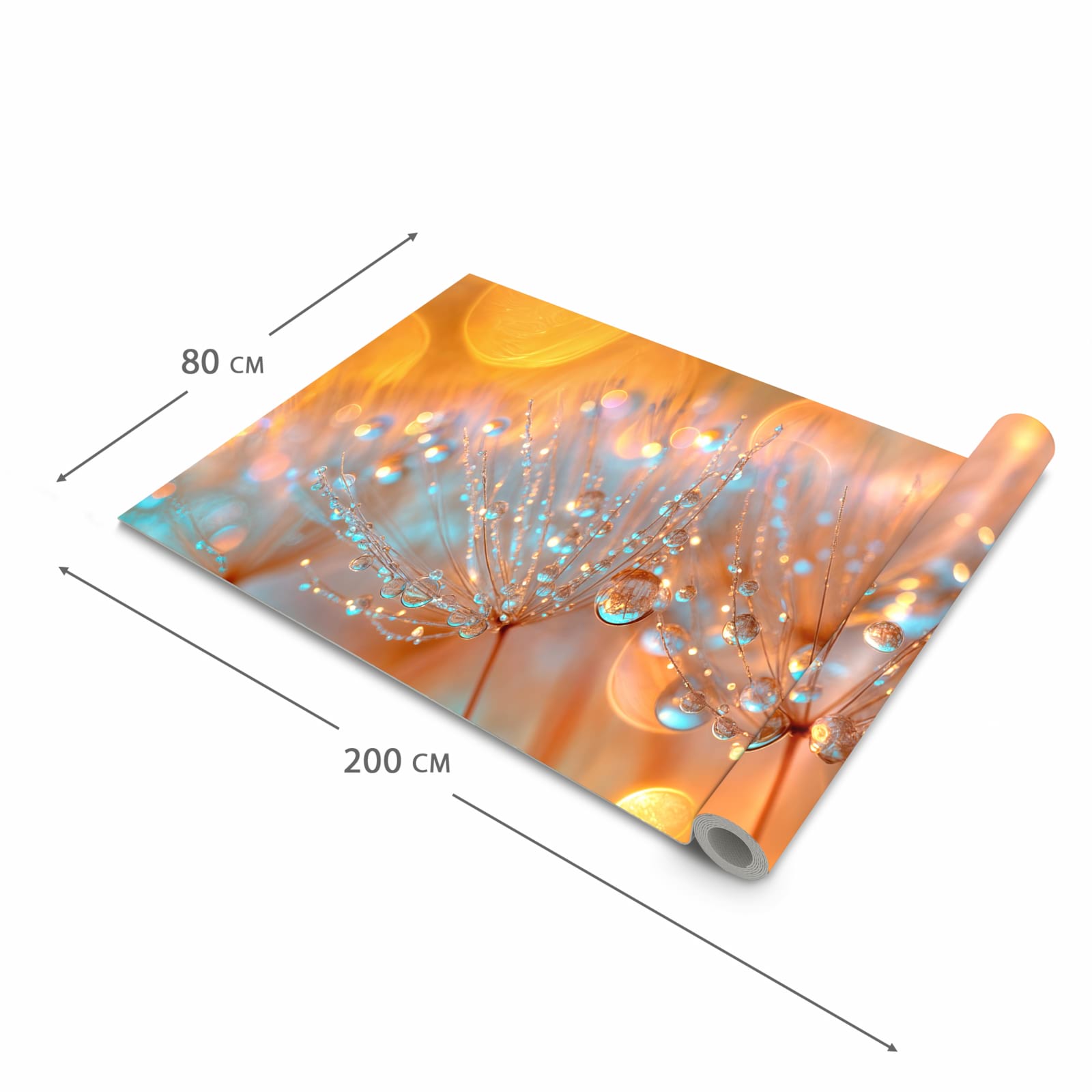 Strapazierfähiger dünner Teppich mit Motiv Pusteblumen Tropfen in der Grösse 60x300 cm