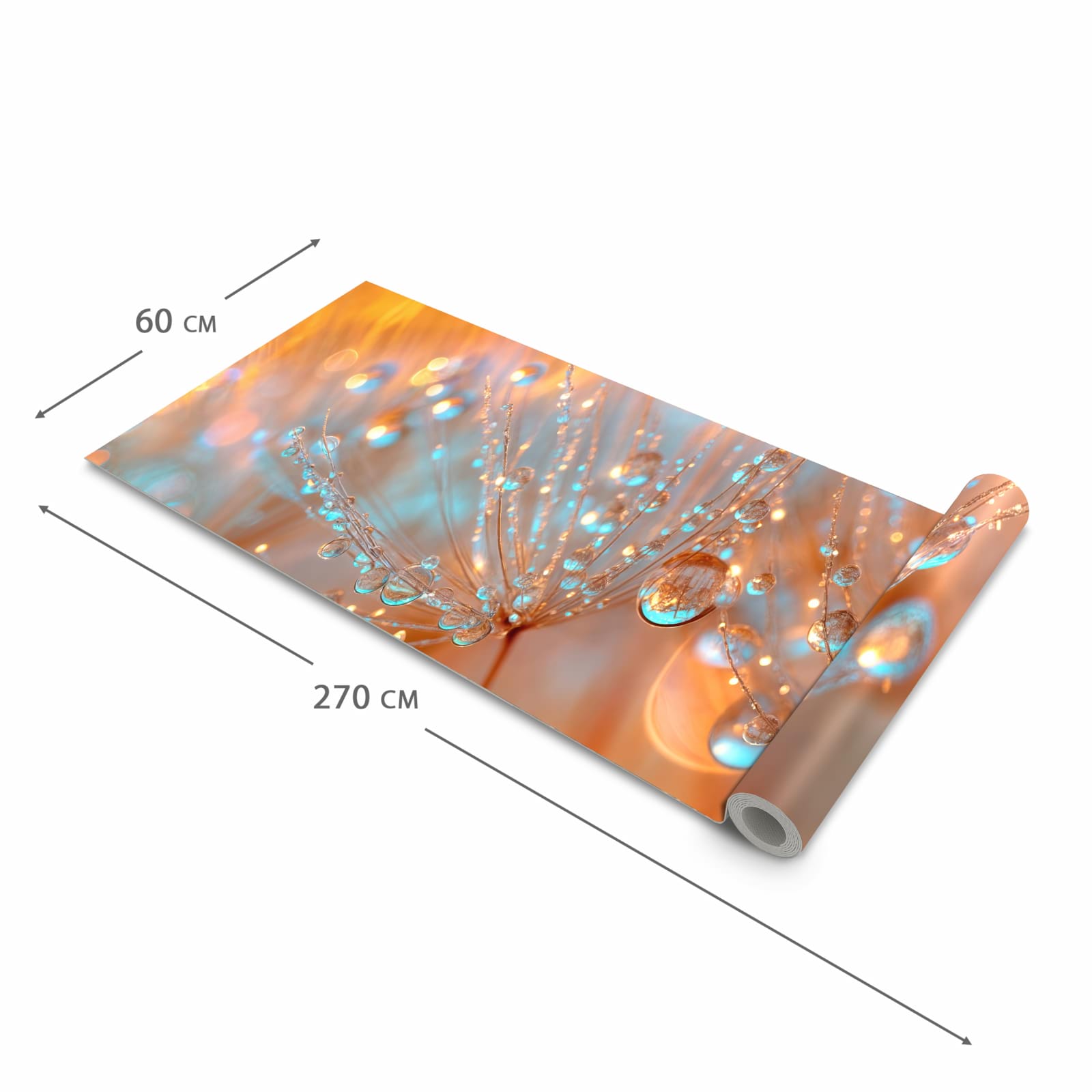 Pflegeleichter langer Teppich mit Motiv Pusteblumen Tropfen in der Grösse 60x270 cm