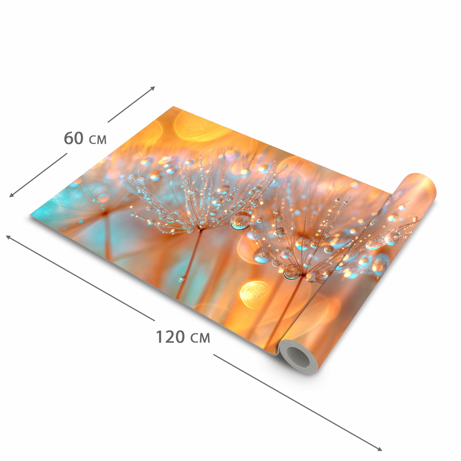 Flacher Küchenläufer mit Motiv Pusteblumen Tropfen in der Grösse 60x270 cm