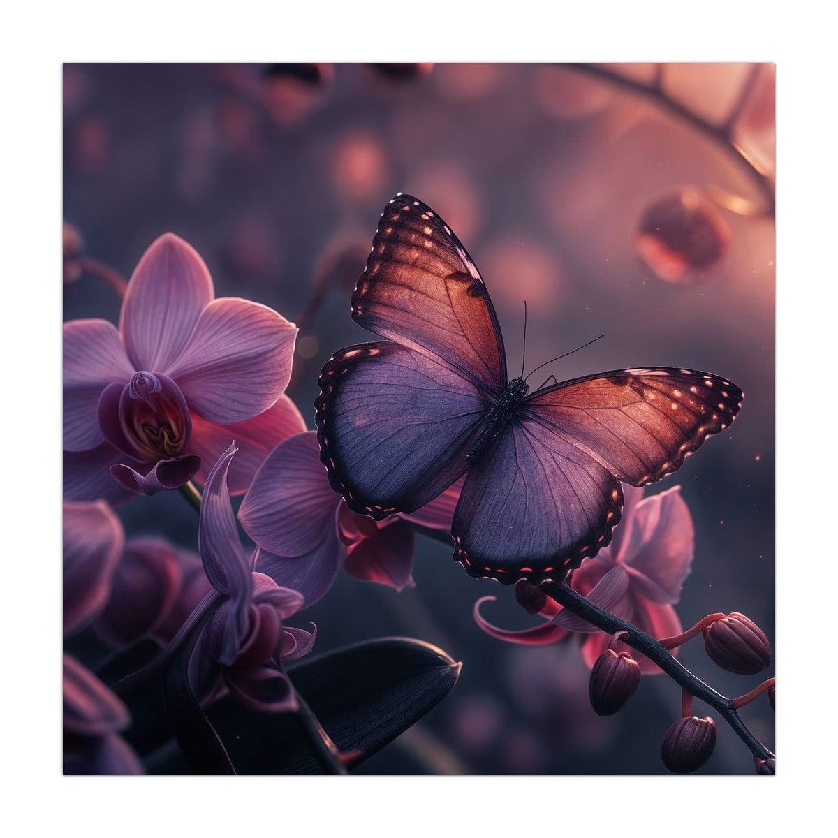 Küchenrückwand aus Glas Lila Schmetterling im quadratischen Format, Motiv bildfüllend von vorn