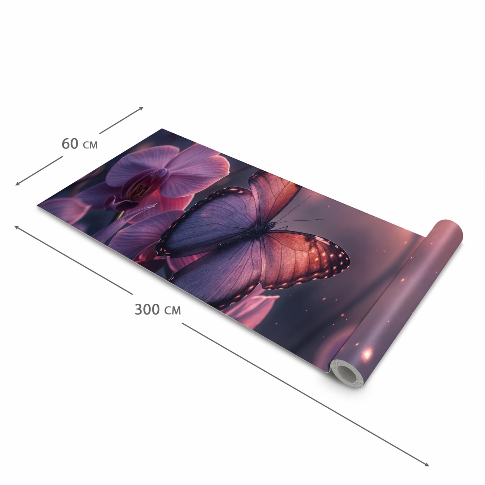 Abriebfester Küchenteppich mit Motiv Schmetterling Blüte in der Grösse 60x270 cm für die Küche