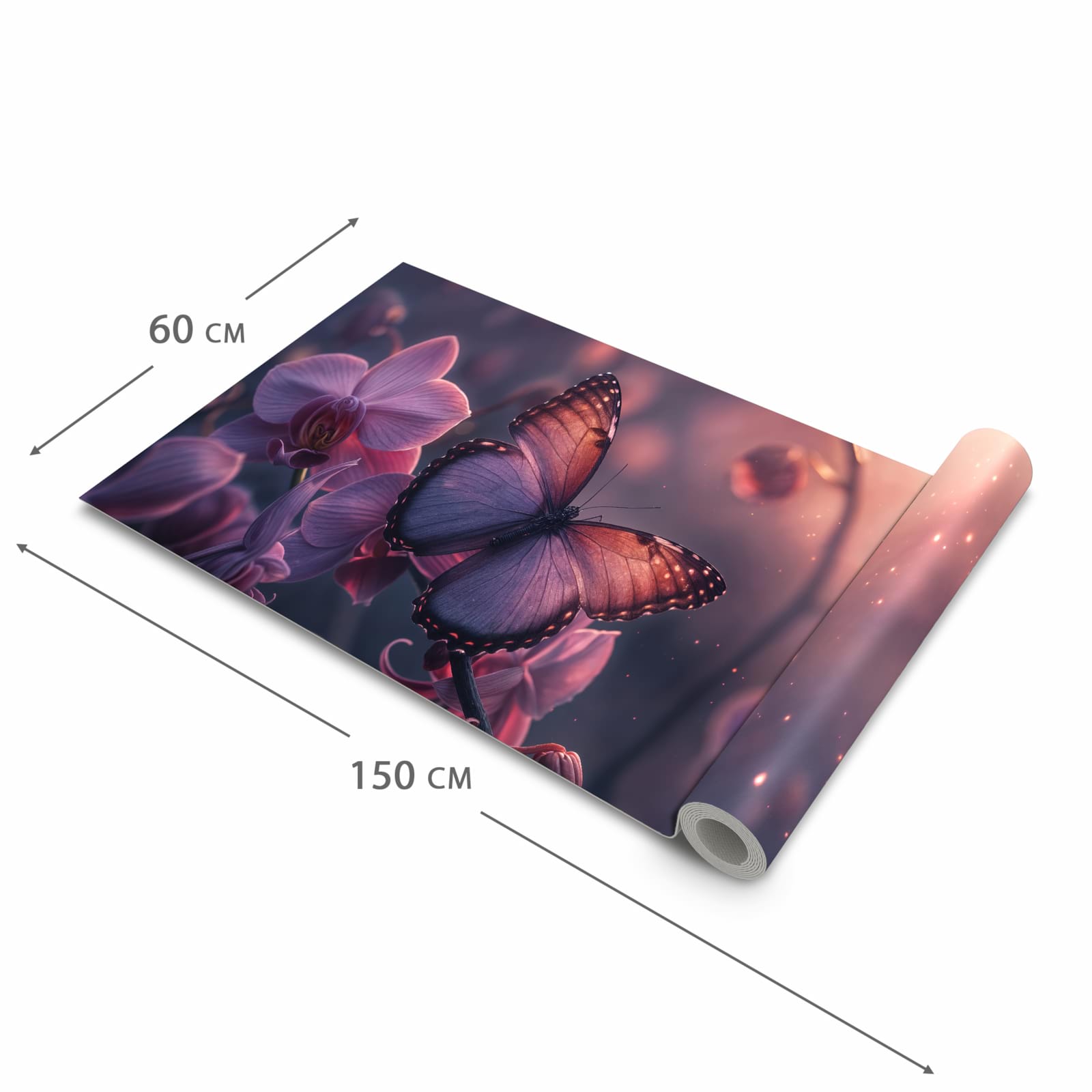 Formstabiler Küchenteppich mit Motiv Schmetterling Blüte in der Grösse 60x270 cm