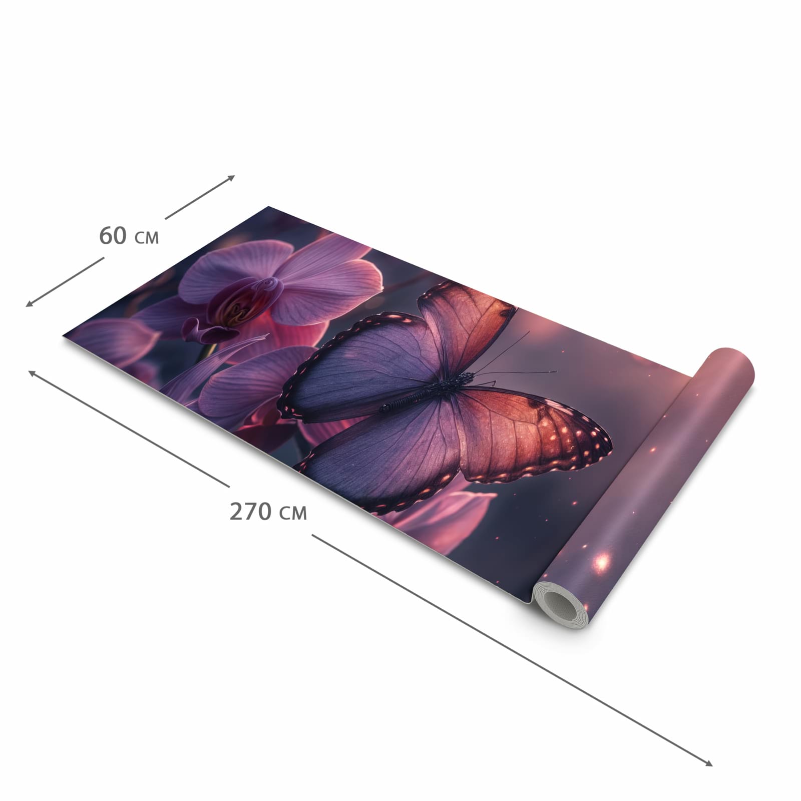 Geräuschdämpfender Küchenteppich mit Motiv Schmetterling Blüte in der Größe 60x270 cm