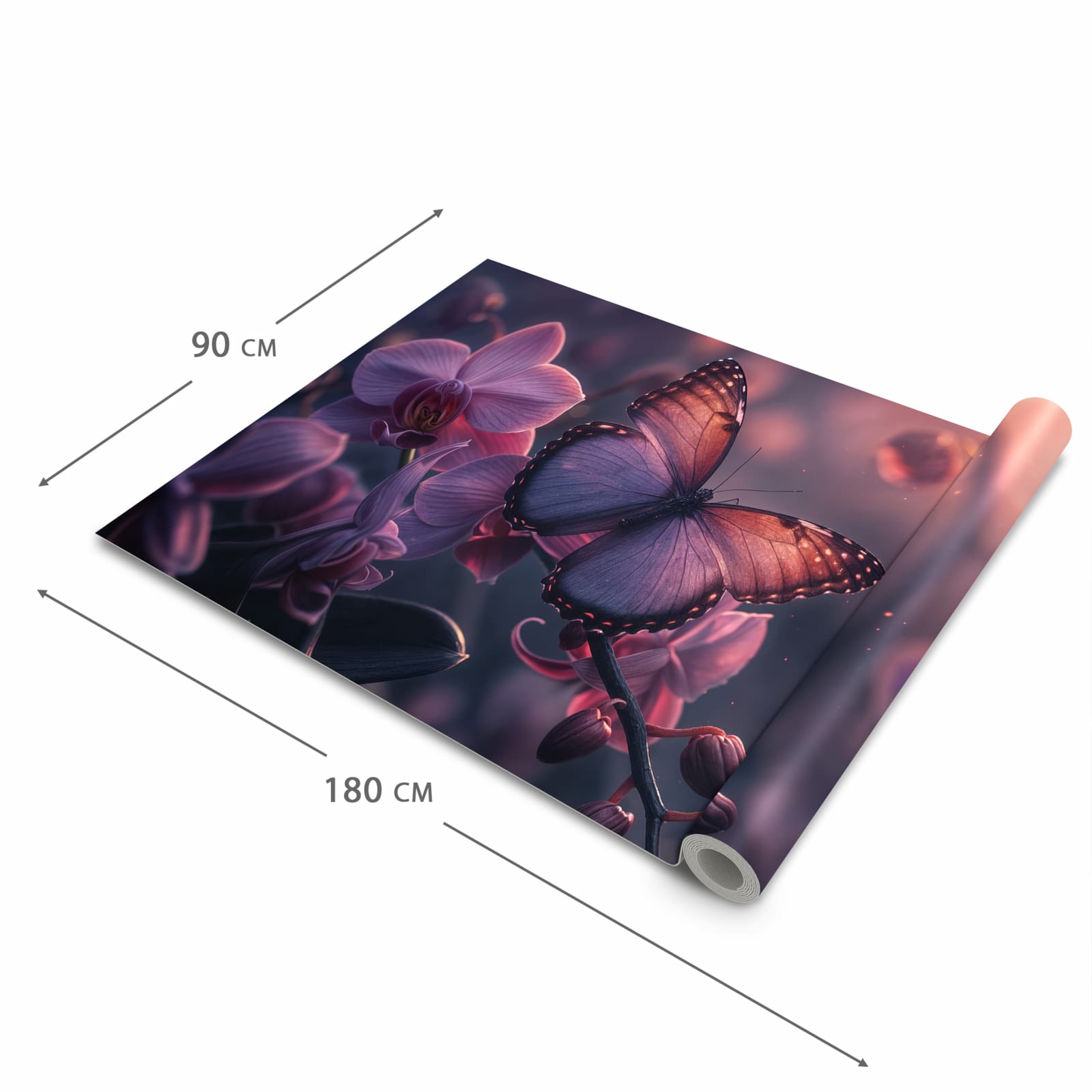 Geruchsneutraler waschbarer Teppich Küche mit Motiv Schmetterling Blüte in der Grösse 60x270 cm