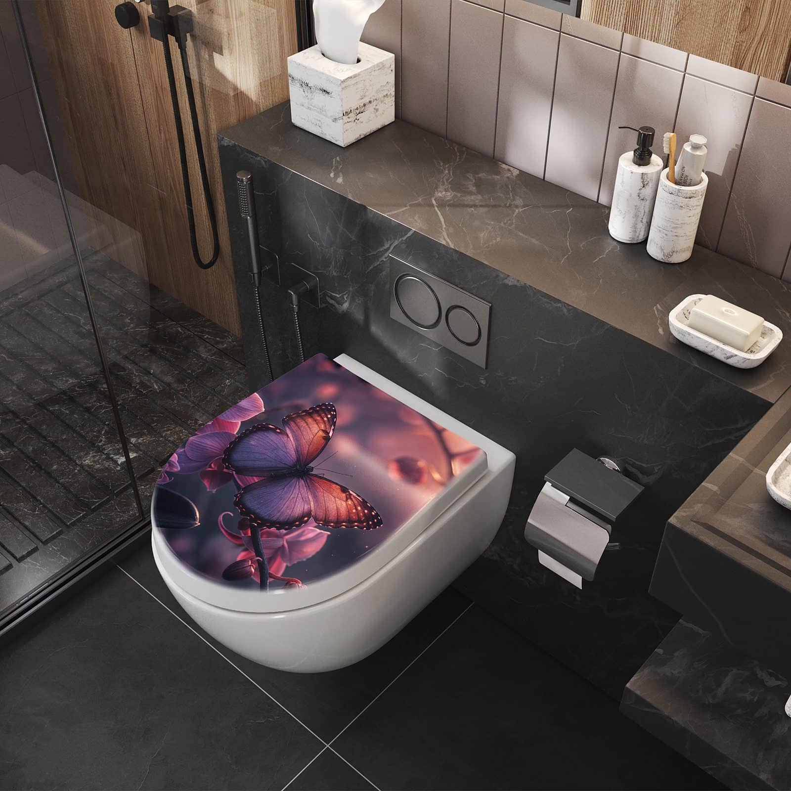 WC-Sitz mit Absenkautomatik Schmetterling Blüte
