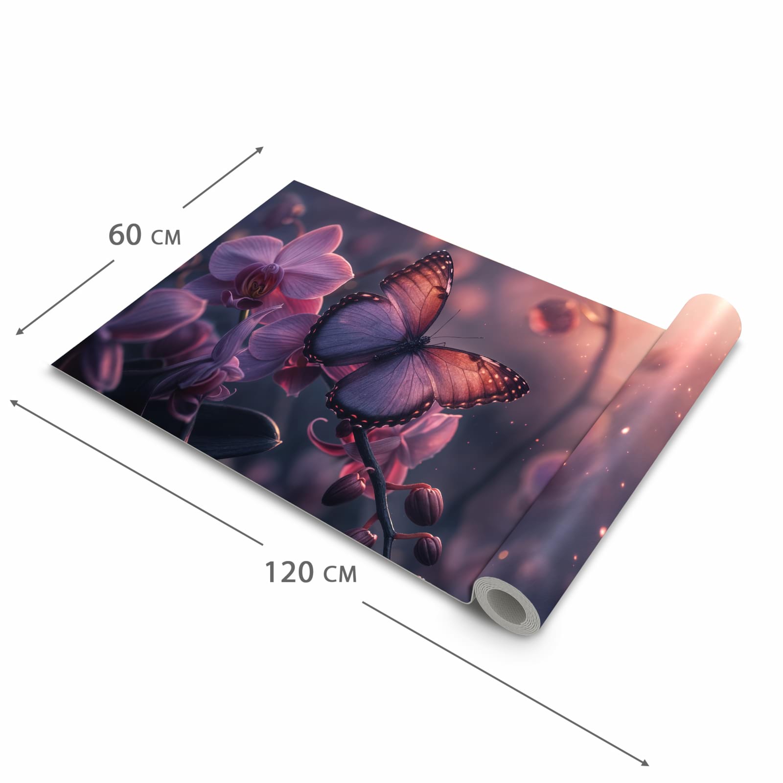 Farbbeständiger Teppich für Küche mit Motiv Schmetterling Blüte in der Grösse 60x270 cm