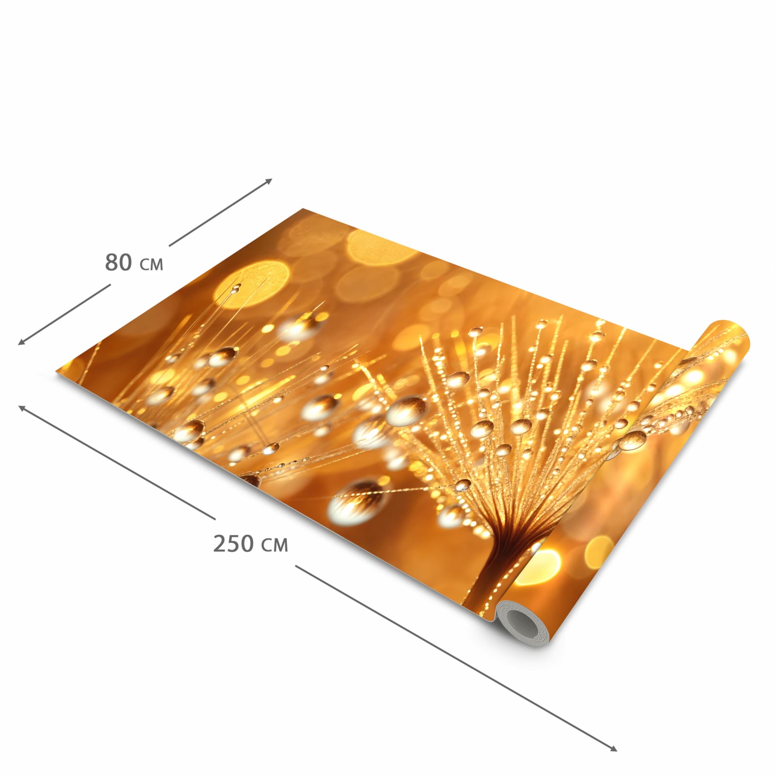 Rutschfester moderner Küchenläufer mit Motiv Löwenzahn Tropfen in der Grösse 60x270 cm