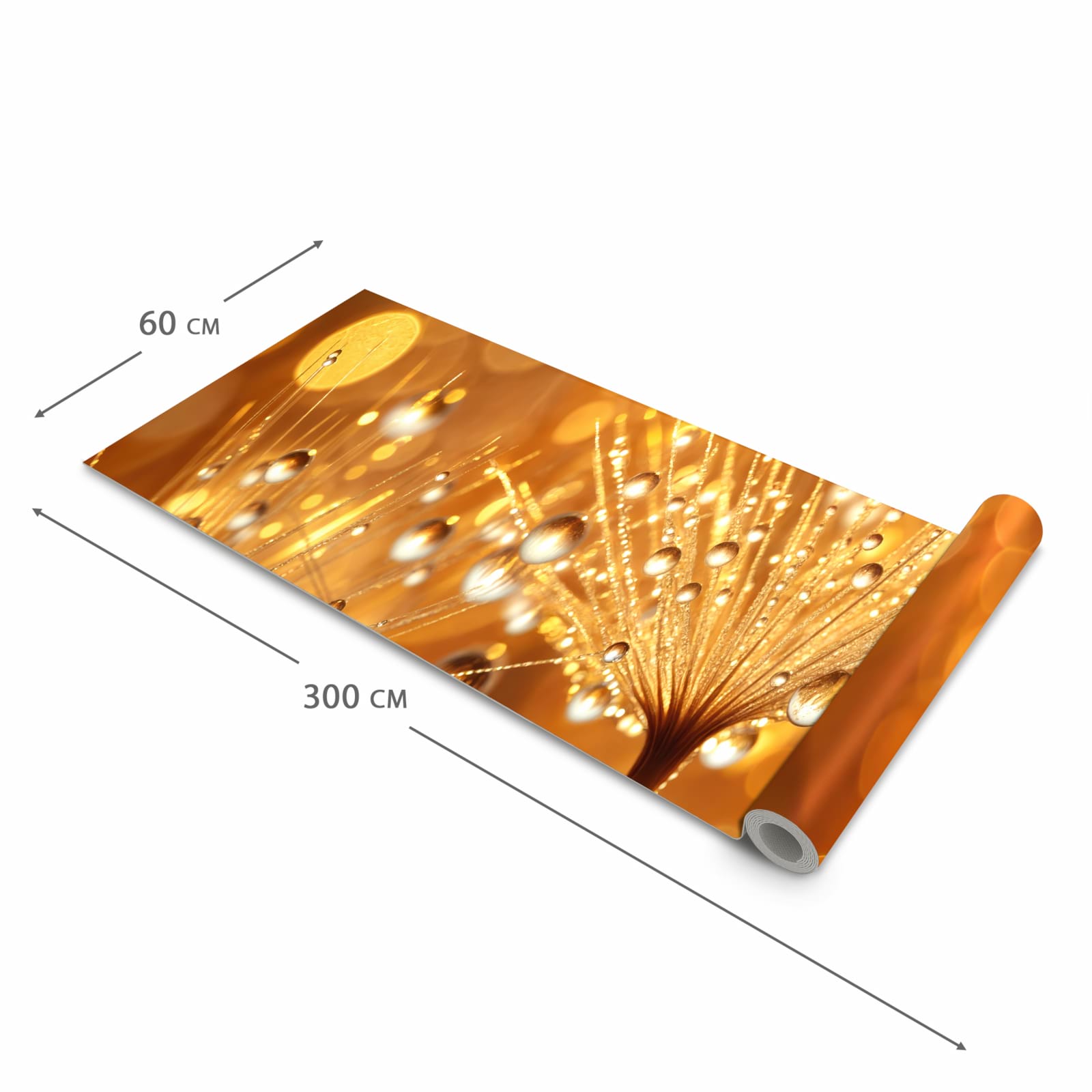 Strapazierfähiger moderner Küchenläufer mit Motiv Löwenzahn Tropfen in der Größe 60x270 cm