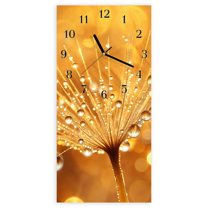 Wanduhr Löwenzahn Tropfen aus Glas – Hochformat 30 × 60 cm mit Ziffernblatt Klassisch