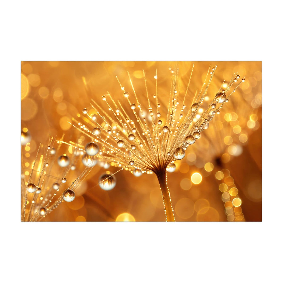 Küchenrückwand aus Glas Pusteblume voll Tau im Hochformat, Motiv bildfüllend von vorn