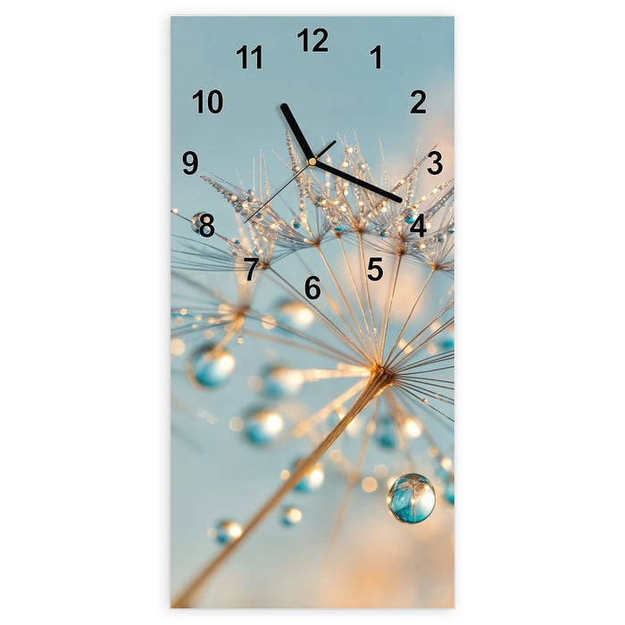 Wanduhr Pusteblume Wassertropfen aus Glas – Hochformat 30 × 60 cm mit Ziffernblatt Modern