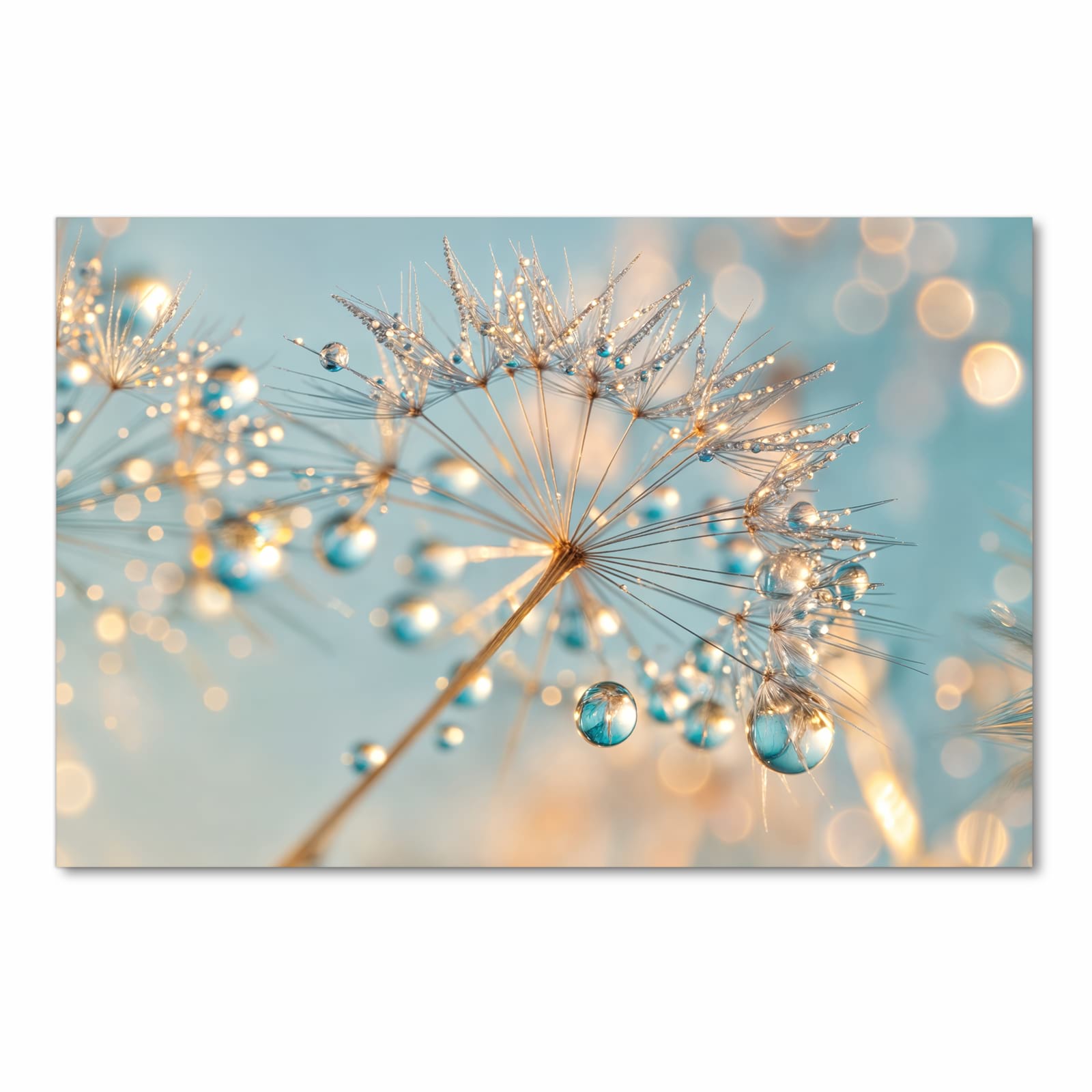Langlebiger Küchenläufer mit Motiv Pusteblume Wassertropfen in Frontansicht, waschbar