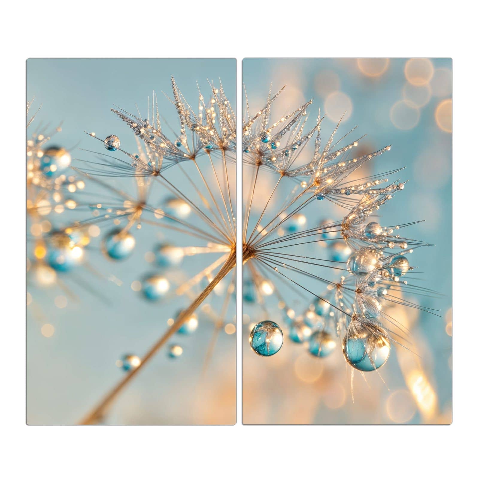 2-teilige Deckplatte aus Glas mit Pusteblume Wassertropfen-Motiv in der Frontansicht