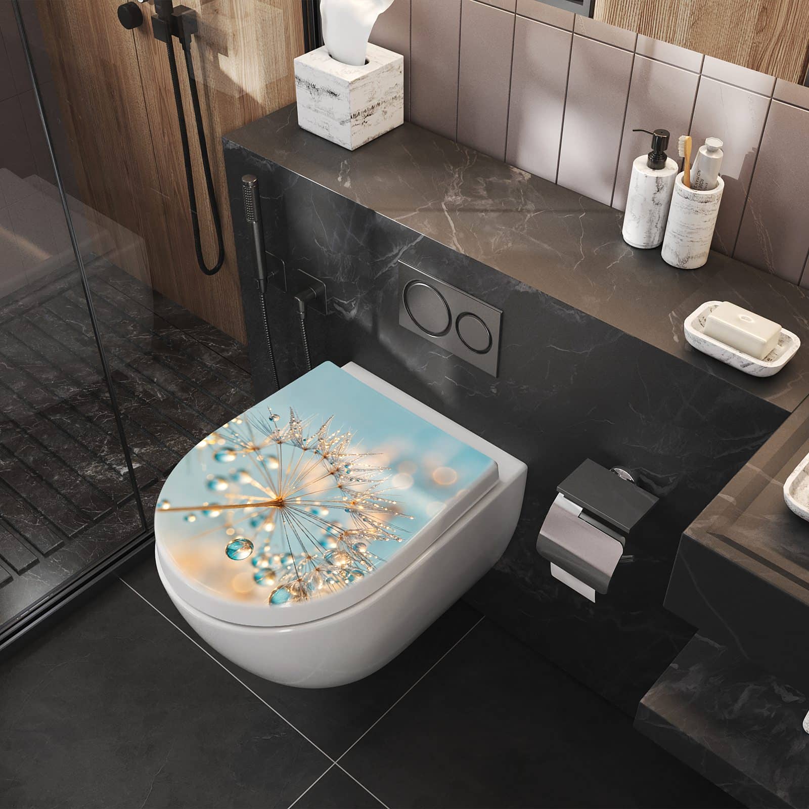 WC-Sitz mit Absenkautomatik Pusteblume Wassertropfen