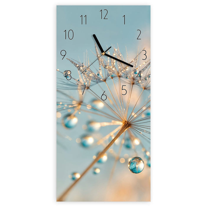 Wanduhr Pusteblume Wassertropfen aus Glas – Hochformat 30 × 60 cm mit Ziffernblatt Elegant
