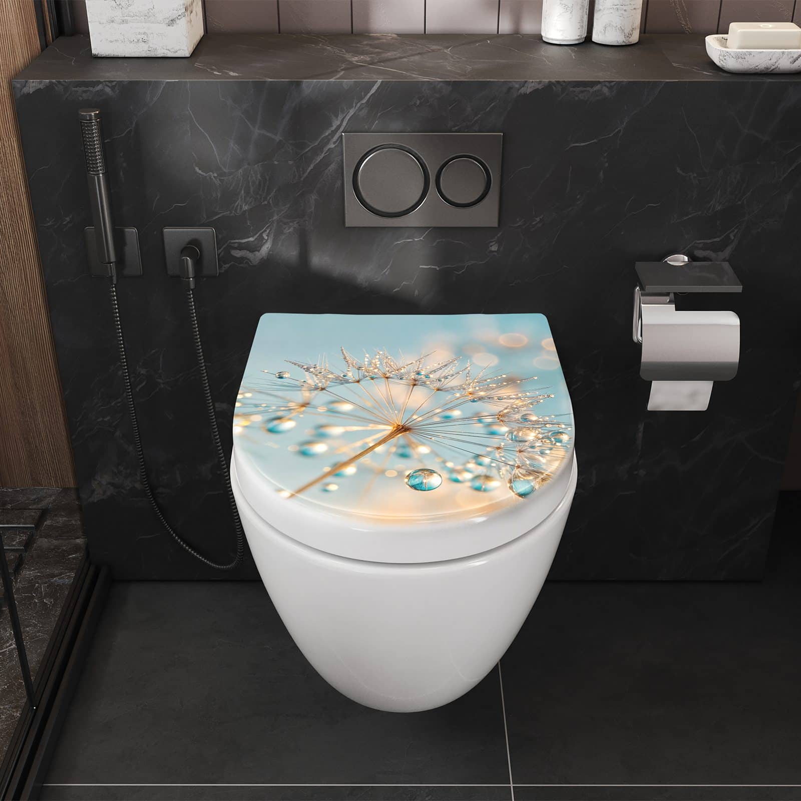 WC-Sitz mit Absenkautomatik Pusteblume Wassertropfen
