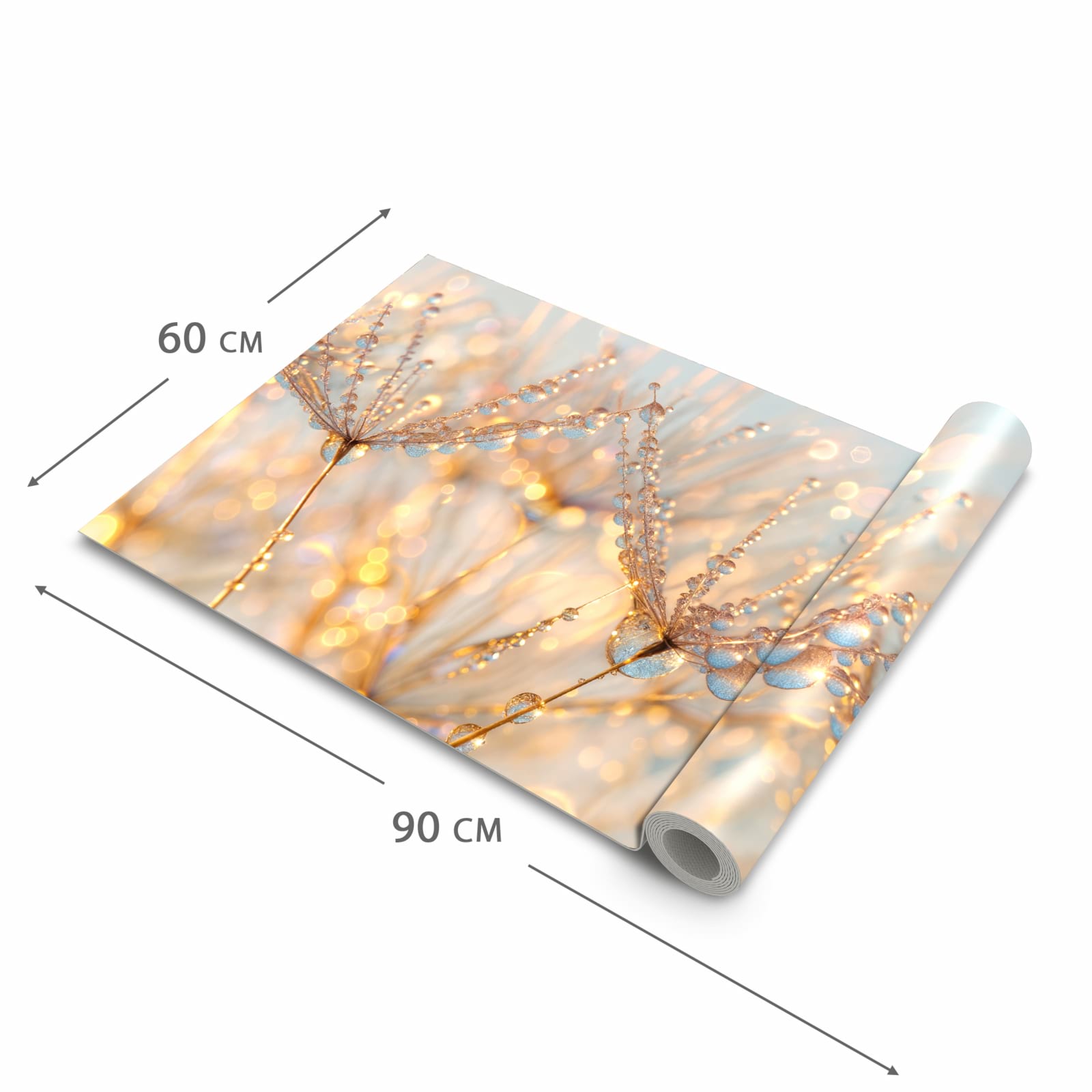 Rutschfester dünner Teppich mit Motiv Tautropfen Panorama in der Grösse 60x240 cm