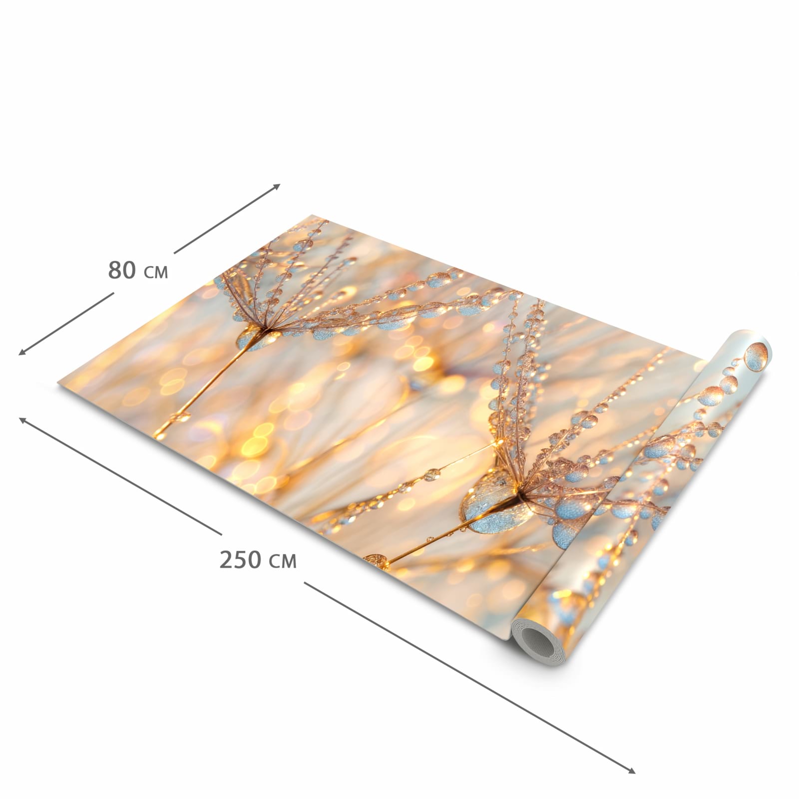 Bodenschonender Teppich fürs Esszimmer mit Motiv Tautropfen Panorama in der Größe 60x240 cm