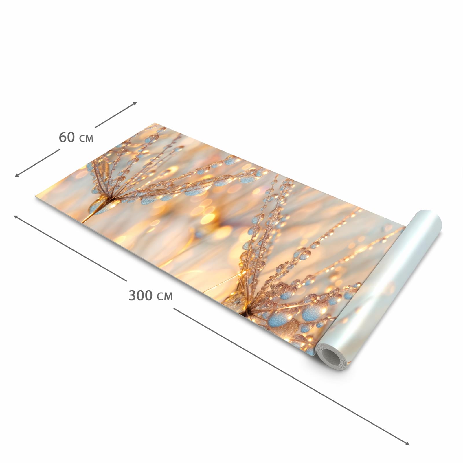 Langlebiger dünner Küchenteppich mit Motiv Tautropfen Panorama in der Grösse 60x240 cm