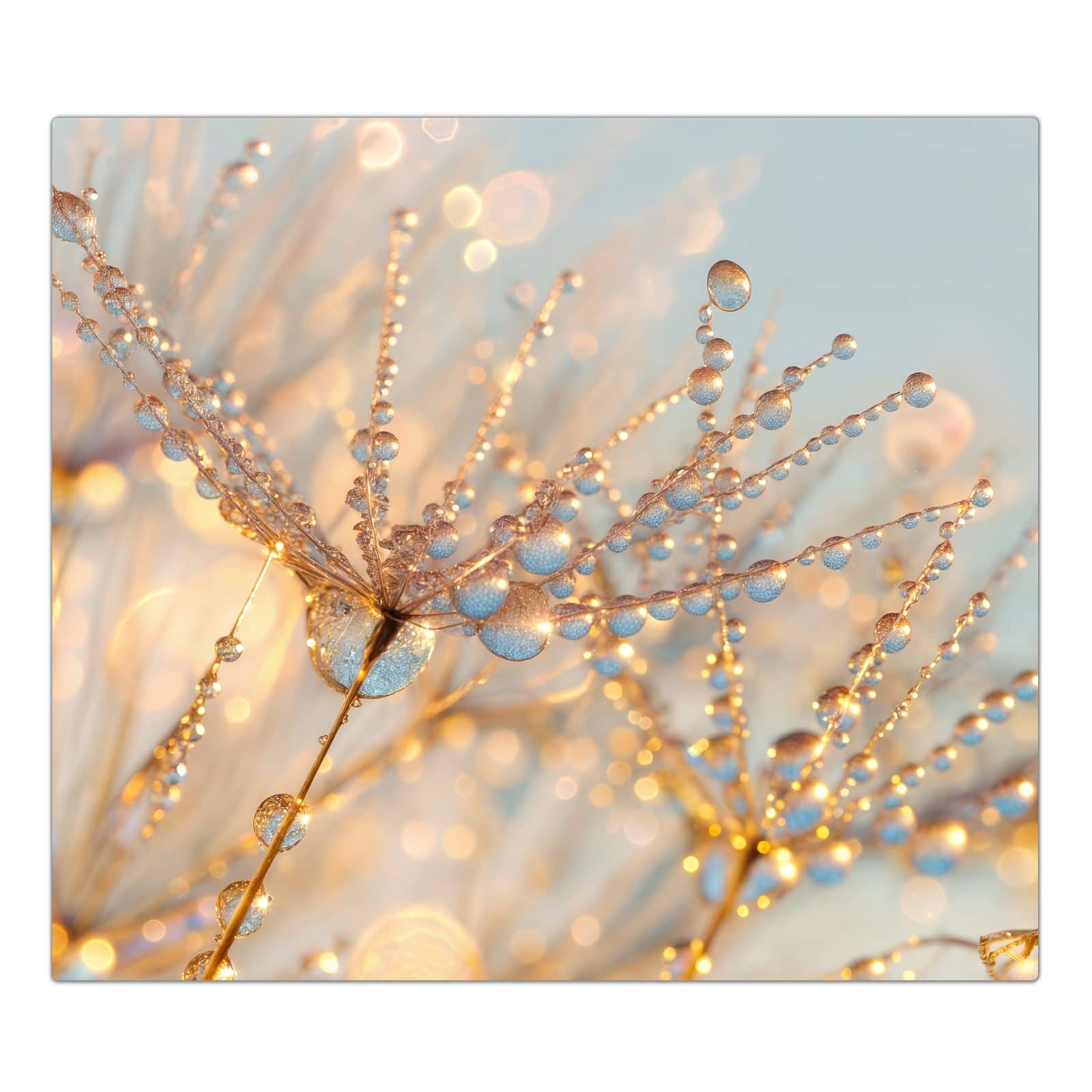 1-teilige Herdabdeckung aus Holz mit Tautropfen Panorama-Motiv in der Frontansicht #grösse_1-Teilig (60x52cm)