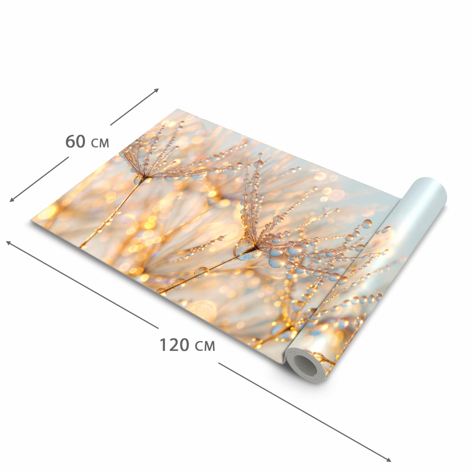 Waschbarer Küchenläufer mit Motiv Tautropfen Panorama in der Grösse 60x240 cm