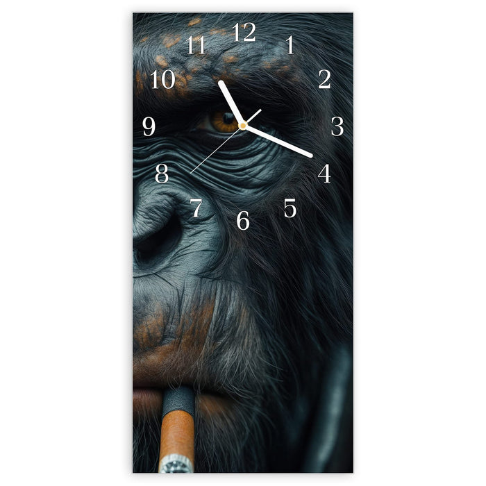 Wanduhr Rauchender Affe aus Glas – Hochformat 30 × 60 cm mit Ziffernblatt Klassisch
