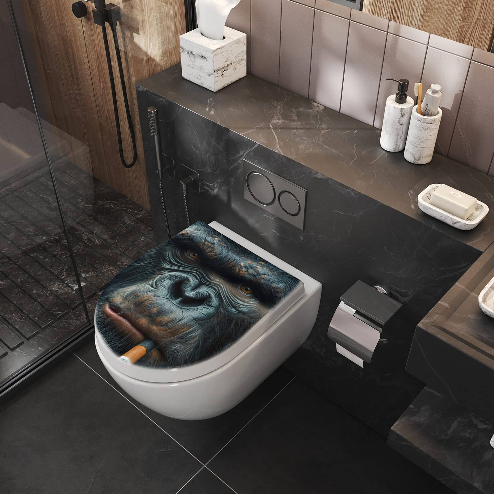 WC-Sitz mit Absenkautomatik Rauchender Affe