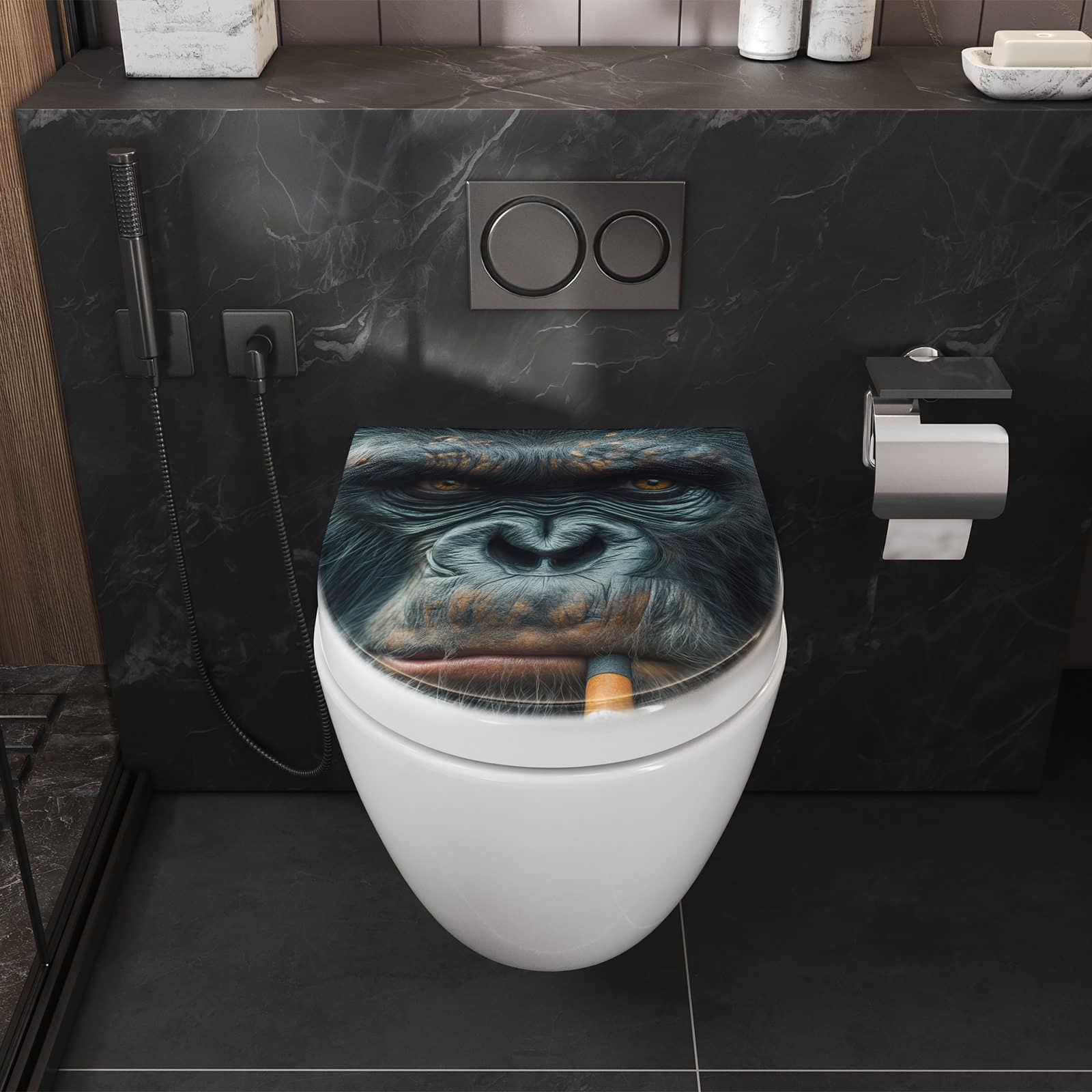WC-Sitz mit Absenkautomatik Rauchender Affe