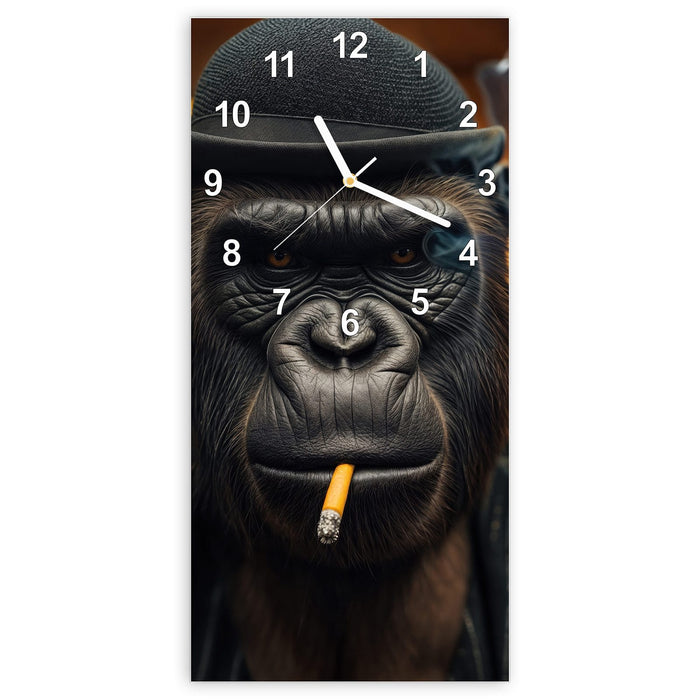 Wanduhr Rauchender Gorilla aus Glas – Hochformat 30 × 60 cm mit Ziffernblatt Modern