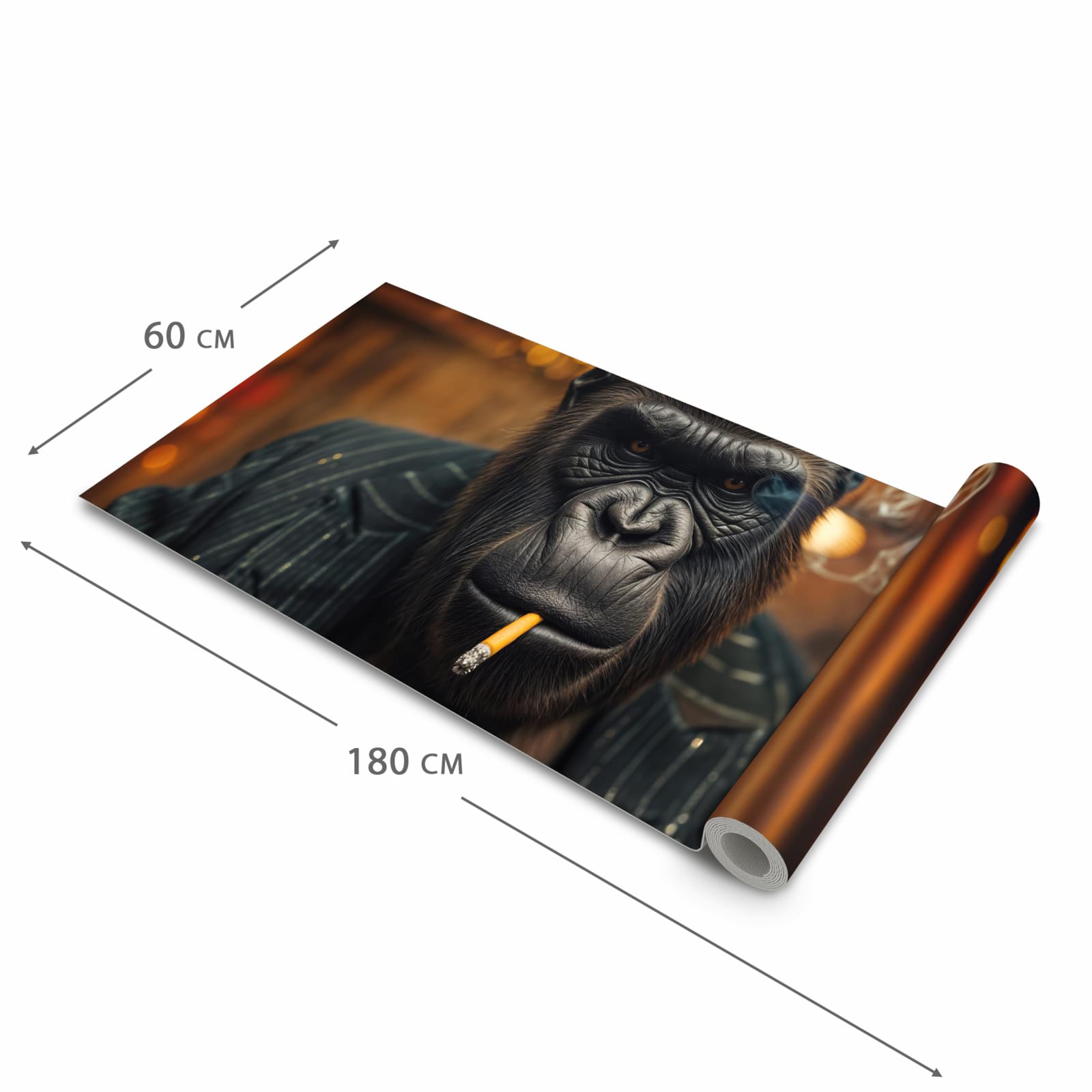 Waschbarer rutschfester Küchenläufer mit Motiv Rauchender Gorilla in der Größe 60x180 cm