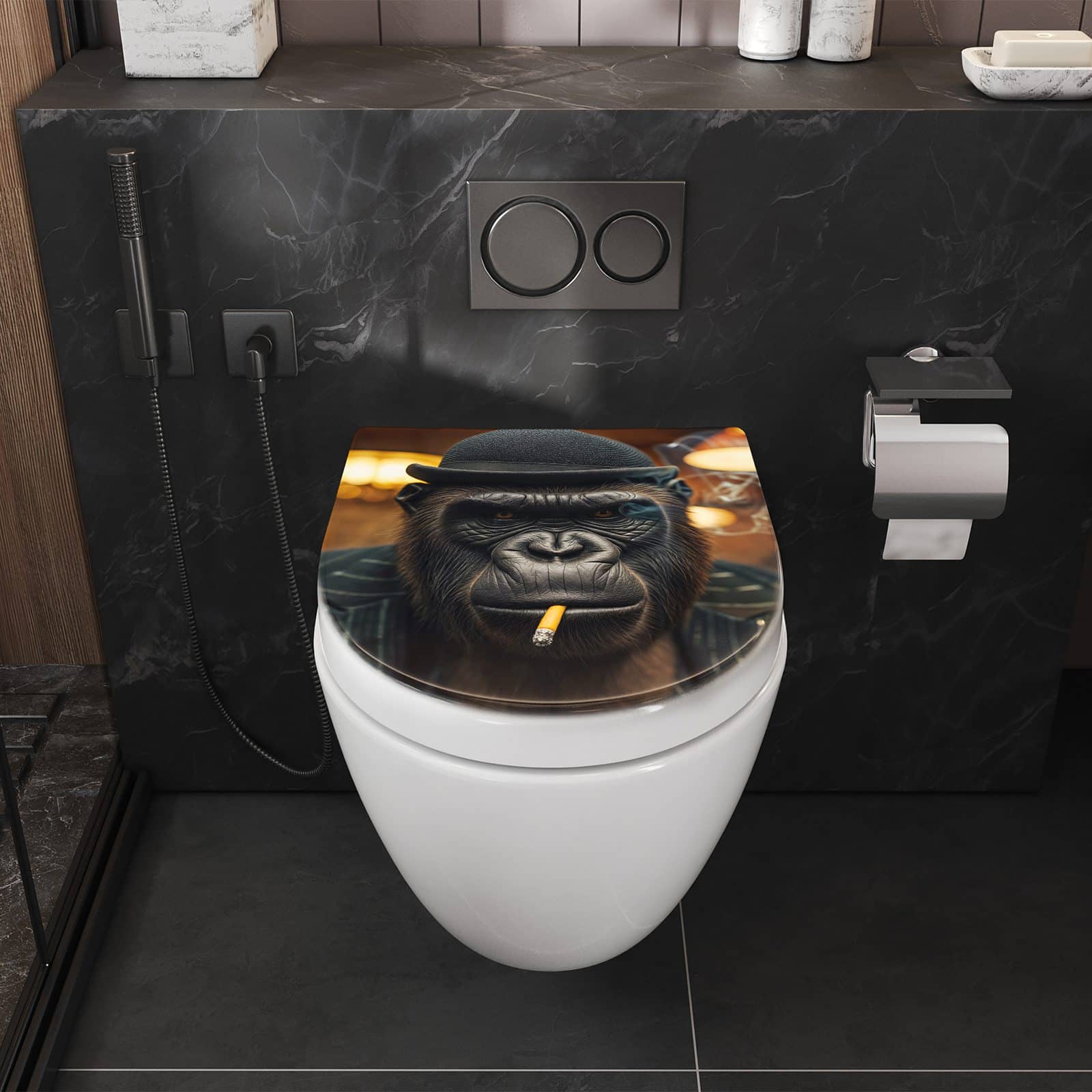 WC-Sitz mit Absenkautomatik Rauchender Gorilla