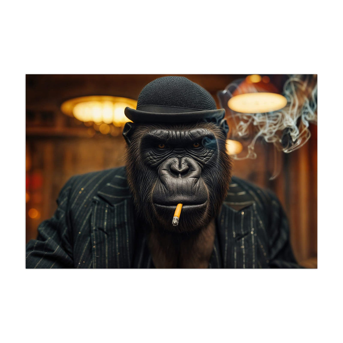 Küchenrückwand aus Glas Gorilla im Anzug im Hochformat, Motiv bildfüllend von vorn