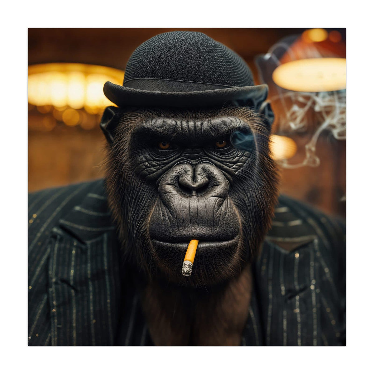 Küchenrückwand aus Glas Gorilla im Anzug im quadratischen Format, Motiv bildfüllend von vorn