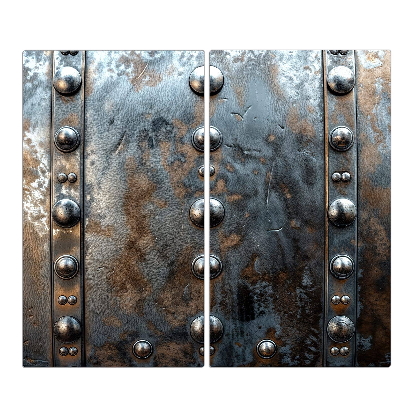 2-teilige Herdabdeckplatte aus Glas mit Metallstruktur-Motiv in der Frontansicht
