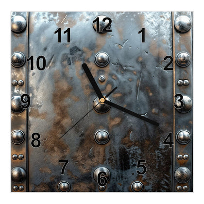 Wanduhr Quadratisch mit dem Motiv Stahlplatte mit Nieten