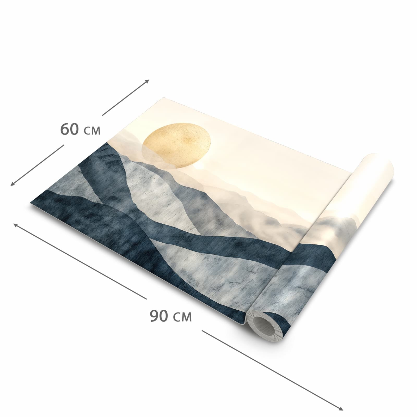 Formstabiler abwaschbarer Küchenteppich mit Motiv Sonnenaufgang Hügel in der Grösse 60x120 cm