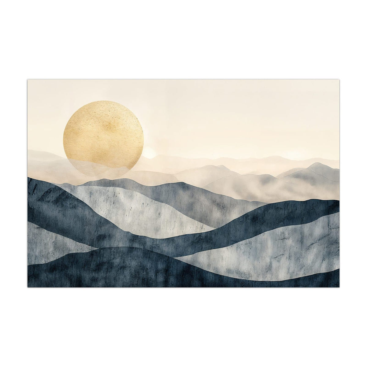 Küchenrückwand aus Glas Blaue Hügel mit Sonne im Hochformat, Motiv bildfüllend von vorn