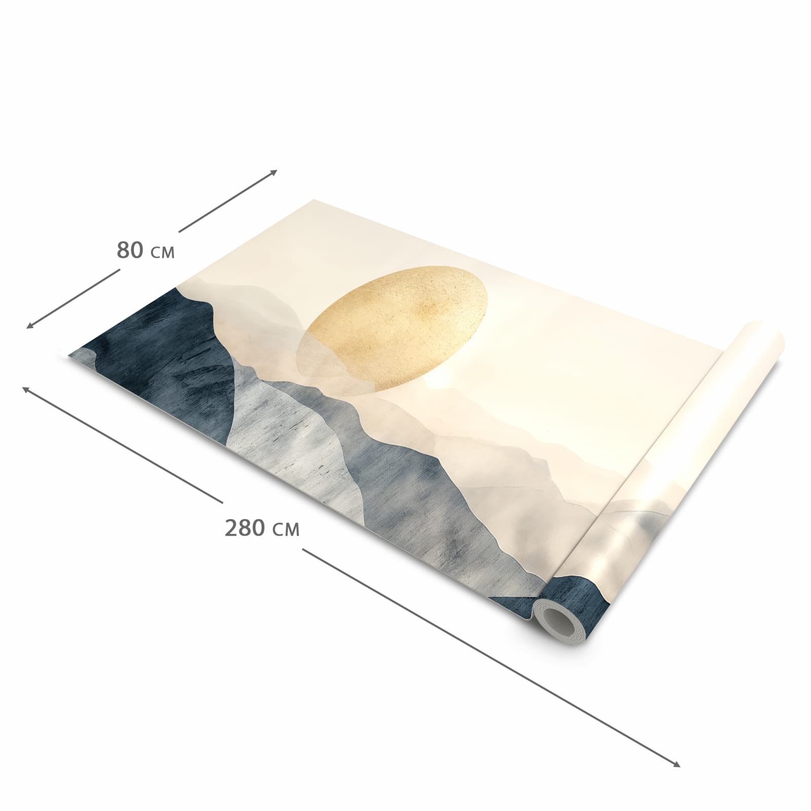 Geräuschdämpfender Küchenteppich mit Motiv Sonnenaufgang Hügel in der Grösse 60x120 cm