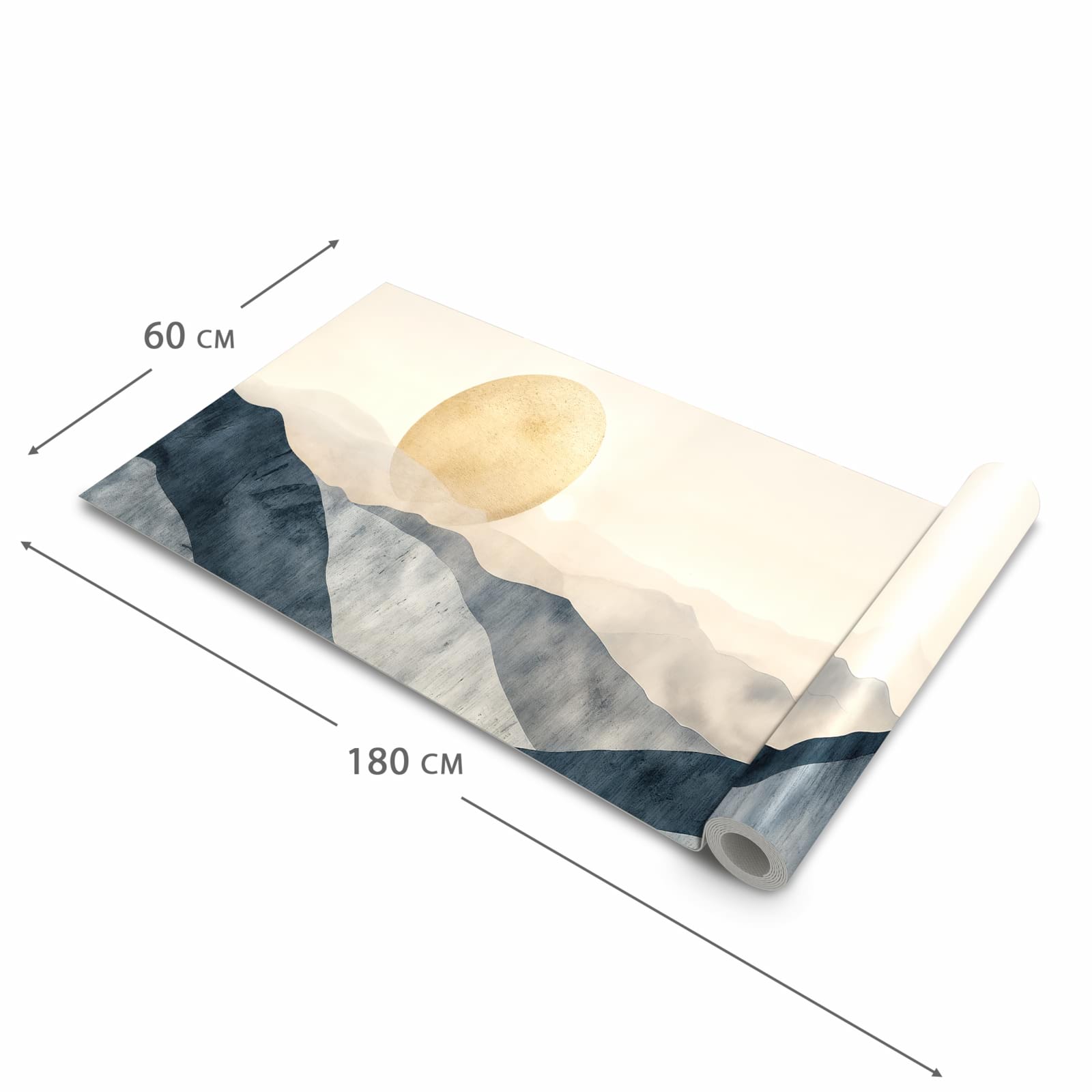 Bodenschonender Küchenläufer nach Maß mit Motiv Sonnenaufgang Hügel in der Größe 60x120 cm