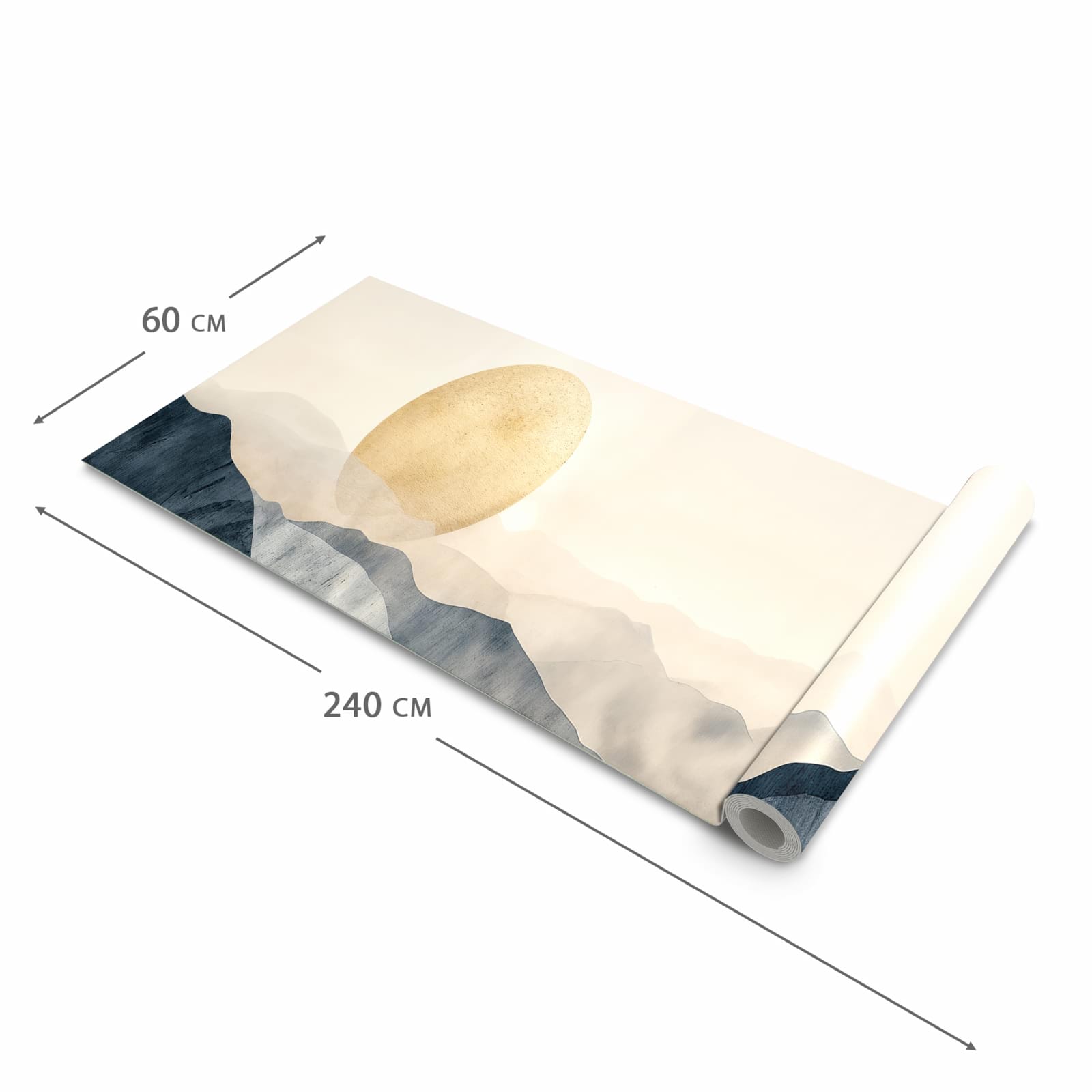 Waschbarer Küchenläufer mit Motiv Sonnenaufgang Hügel in der Grösse 60x120 cm für Ordnung