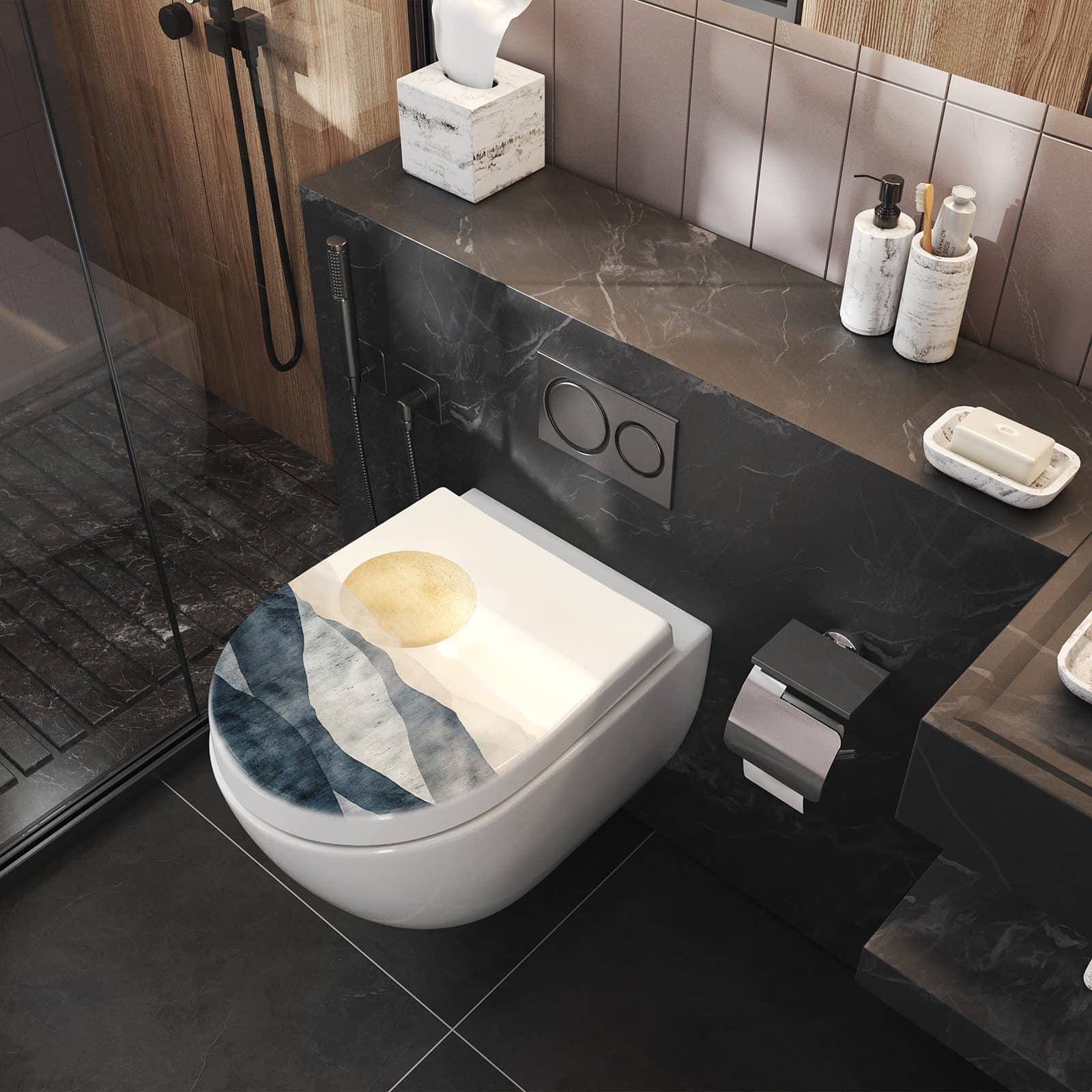 WC-Sitz mit Absenkautomatik Sonnenaufgang Hügel