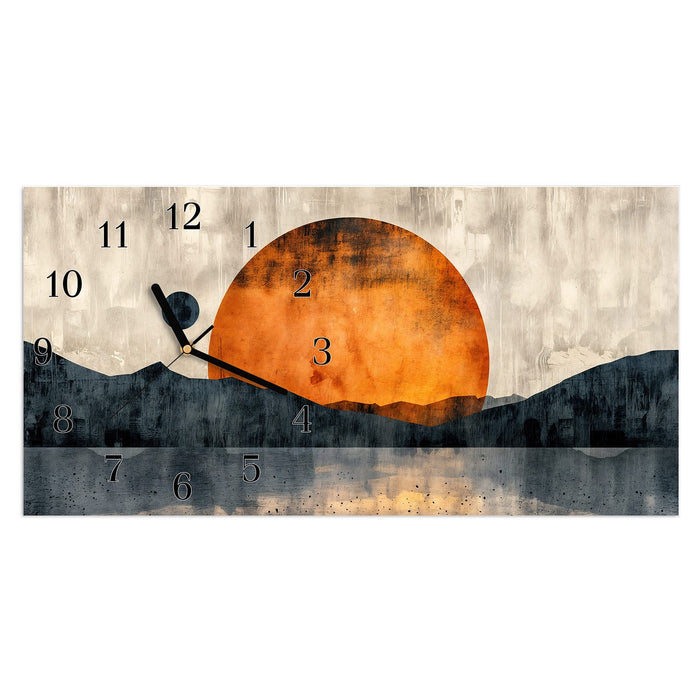 Wanduhr Sonnenuntergang Kunst aus Glas – Querformat 60 × 30 cm mit Ziffernblatt Klassisch