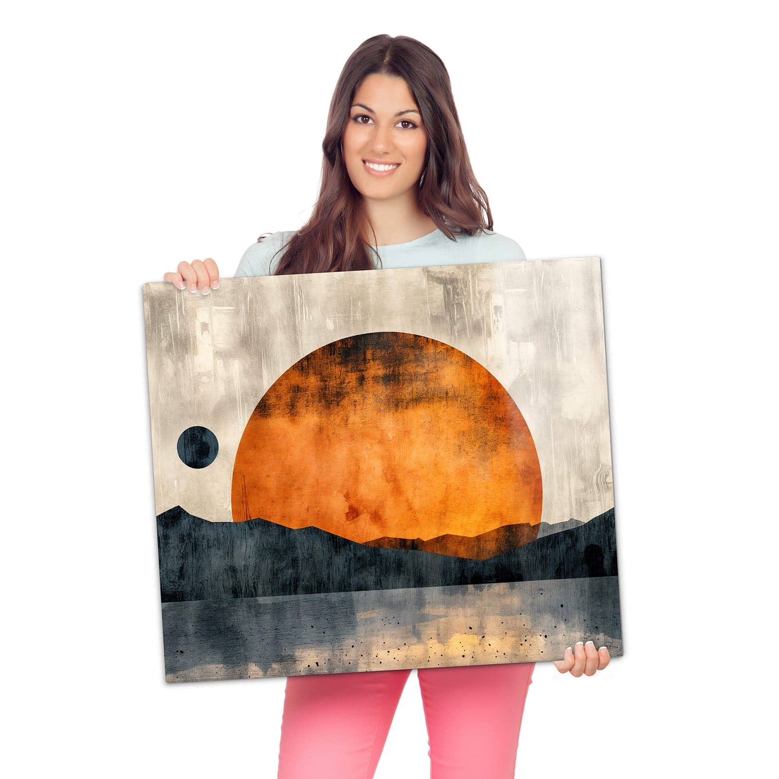 1-teilige Herdabdeckplatte aus Glas mit Sonnenuntergang Kunst-Motiv wird zur Größendarstellung gehalten