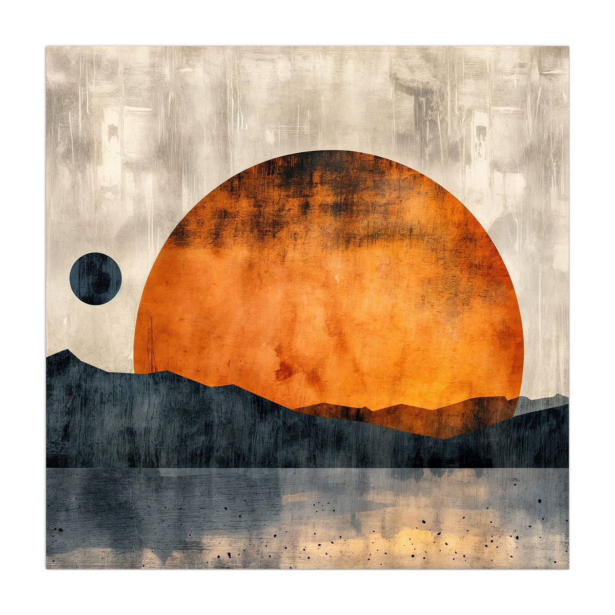 Küchenrückwand aus Glas Orange Sonne über Bergen im quadratischen Format, Motiv bildfüllend von vorn