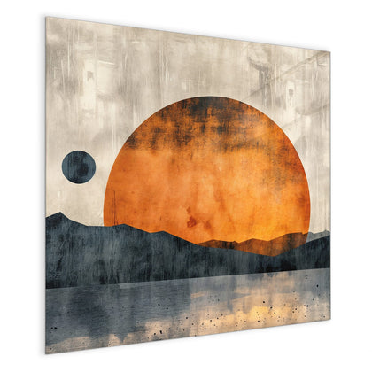 Magnettafel mit dem Motiv Orange Sonne über Bergen
