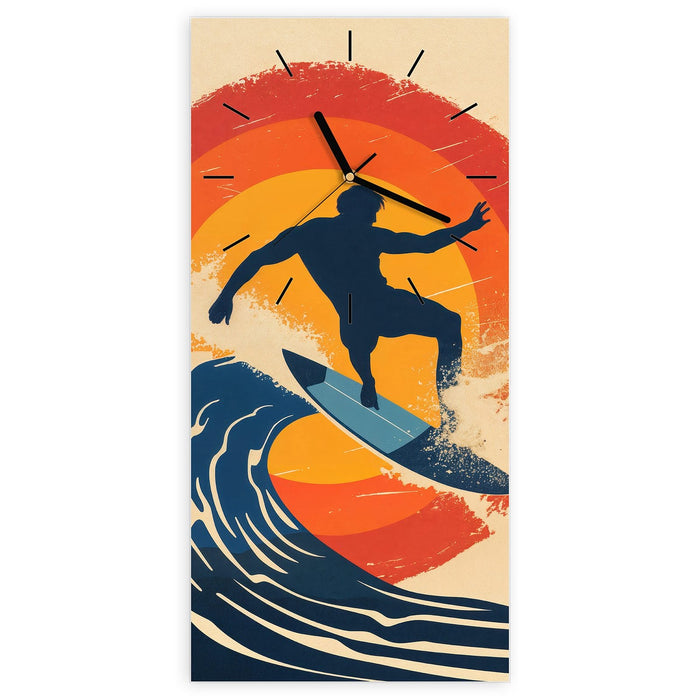 Wanduhr Surferwelle aus Glas – Hochformat 30 × 60 cm mit Ziffernblatt Linie